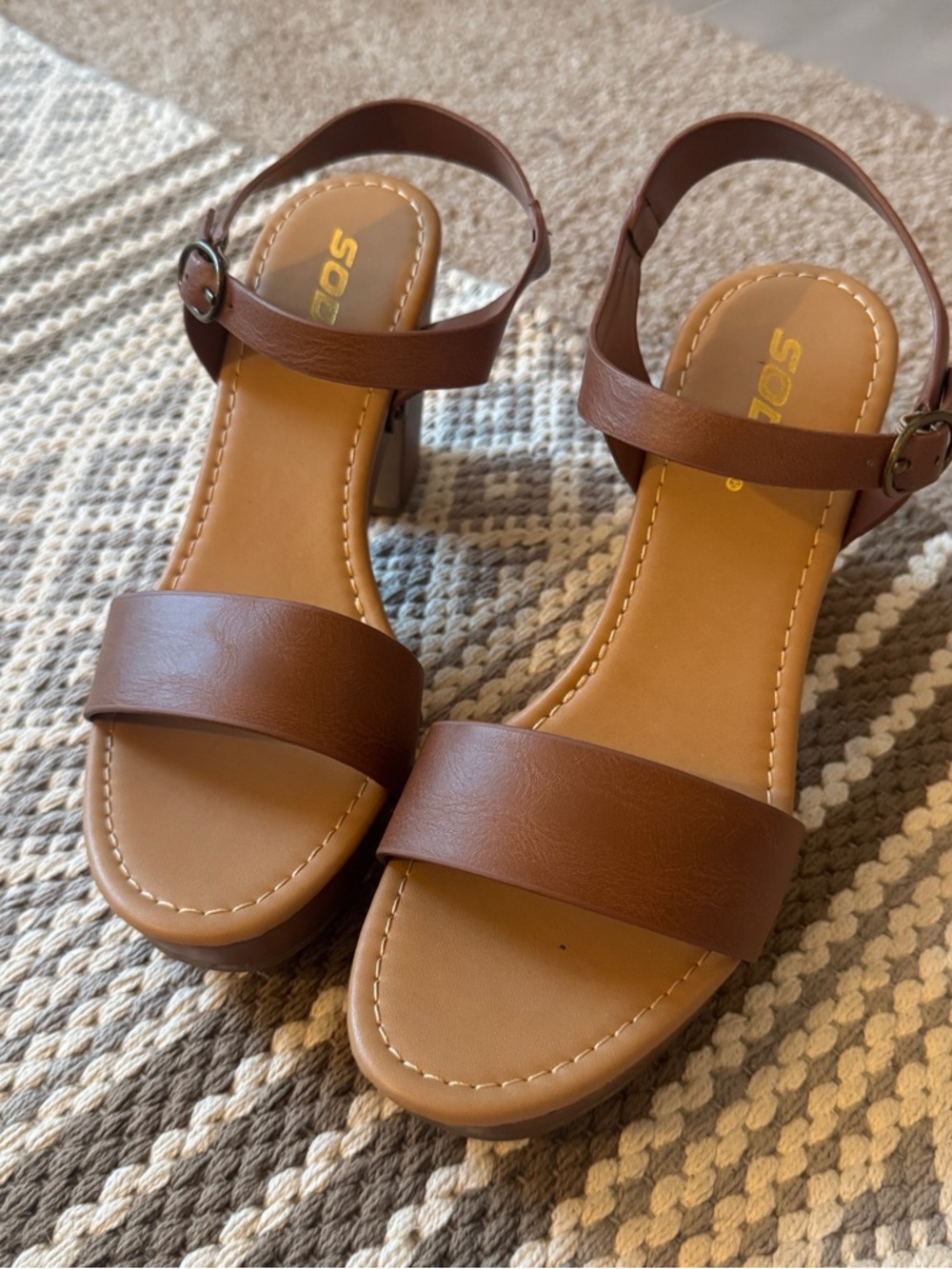 💜4/$40 Soda Brown Ankle-Strap Block Heel Sandals